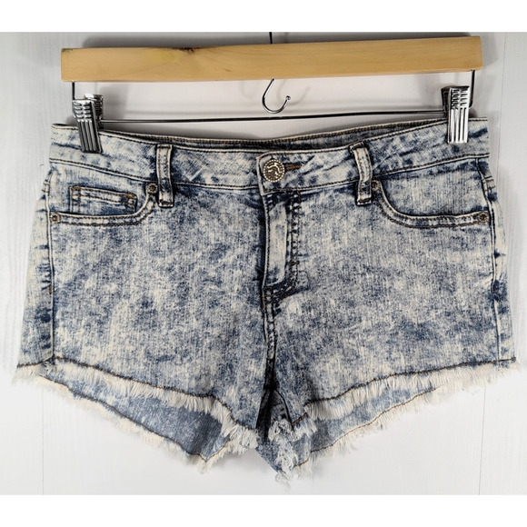 Wax Jean Pants - Wax Jean Women's Shorts Size M/W30 Blue Distressed Stretch Denim Frayed Hem
